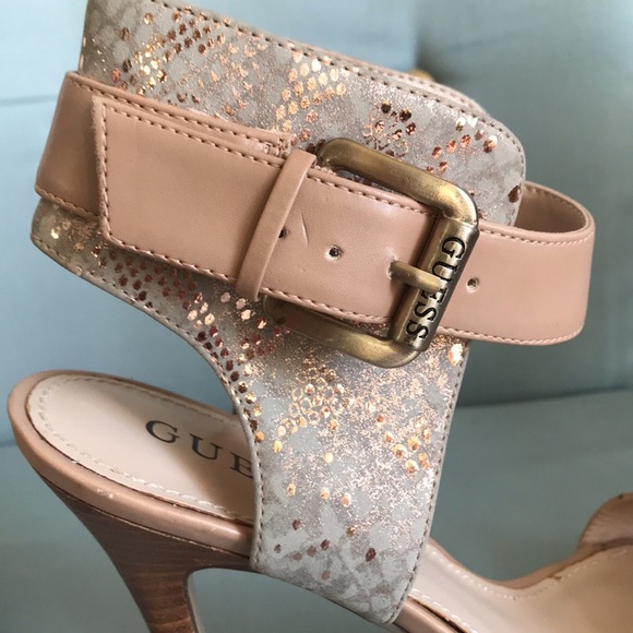 Guess nude color stiletto high heel ankle strap shoes size 8.5 glam sexy party - Picture 12 of 15